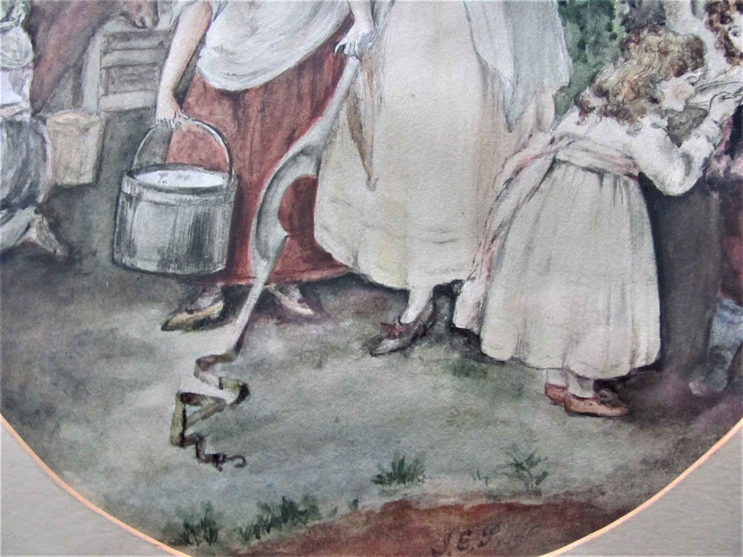 19th century Victorian genre landscape/portrait  milk maids farm