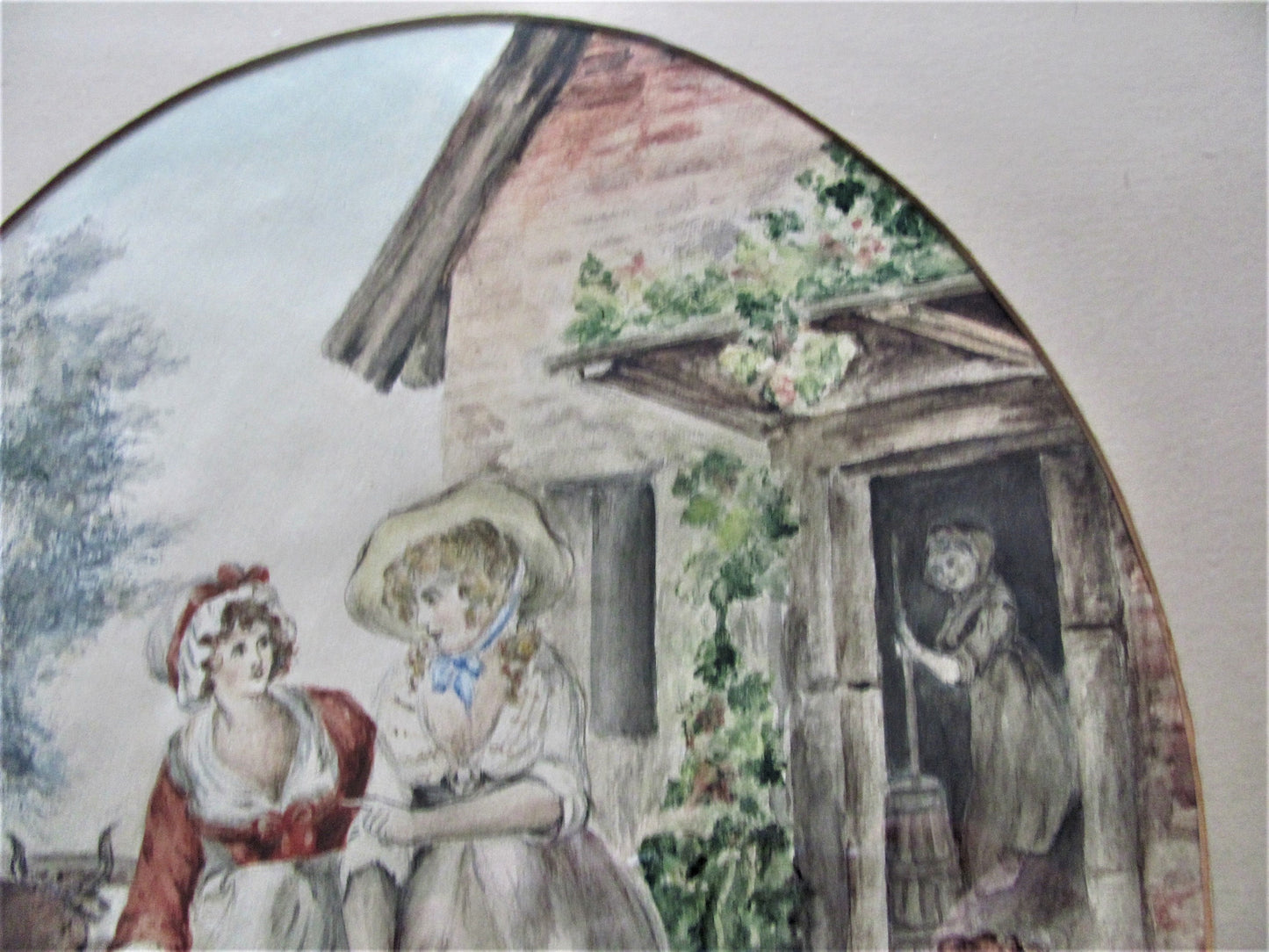 19th century Victorian genre landscape/portrait  milk maids farm