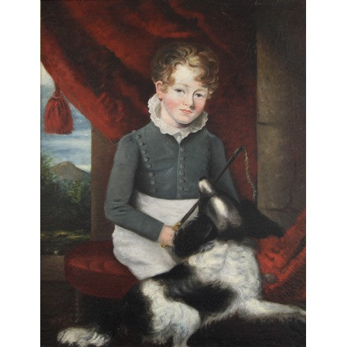 19th century Portrait of a Gentleman, with Riding Crop & Dog English School