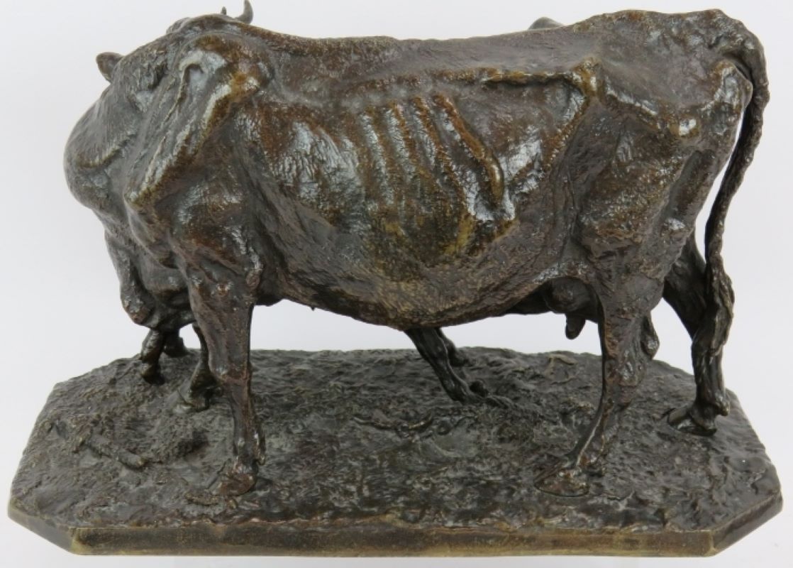 19th century bronze cow & calf after p j mene