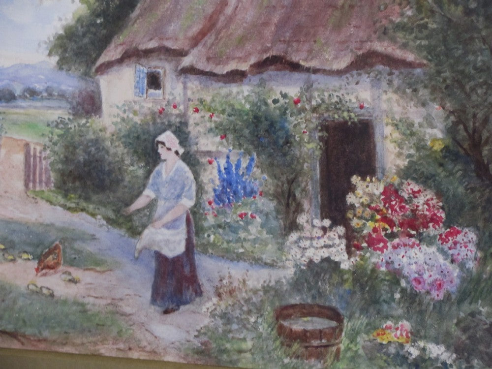19th century Victorian landscape genre scene Surrey village Cottage