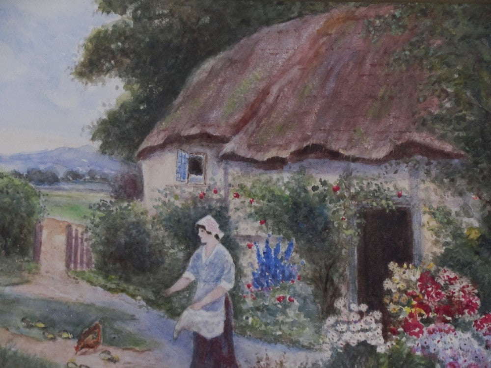 19th century Victorian landscape genre scene Surrey village Cottage