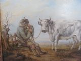 19th century, Victorian,  landscape, farm, bull, countryside , after Aelbert Cuyp