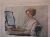 Edwardian portrait lady at her dressing table watercolour, Miss K* B* Curtis (ex.1917 -1919)