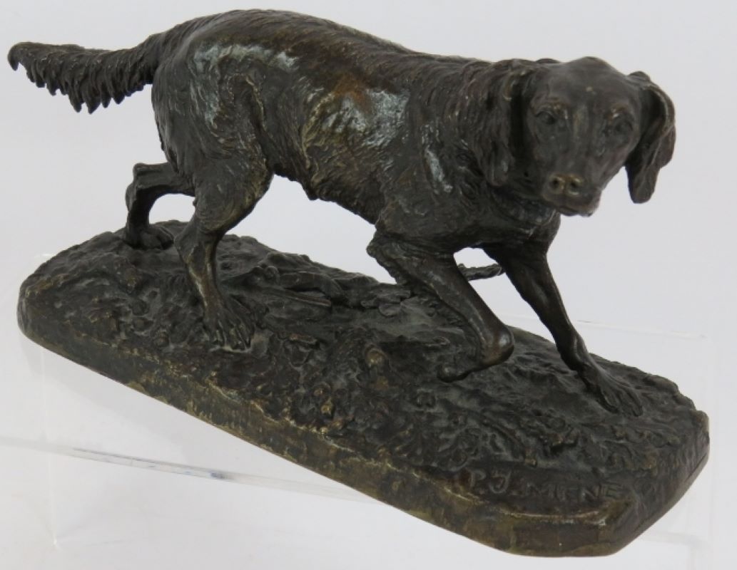 19th century  bronze dog ,setter ,after p j mene