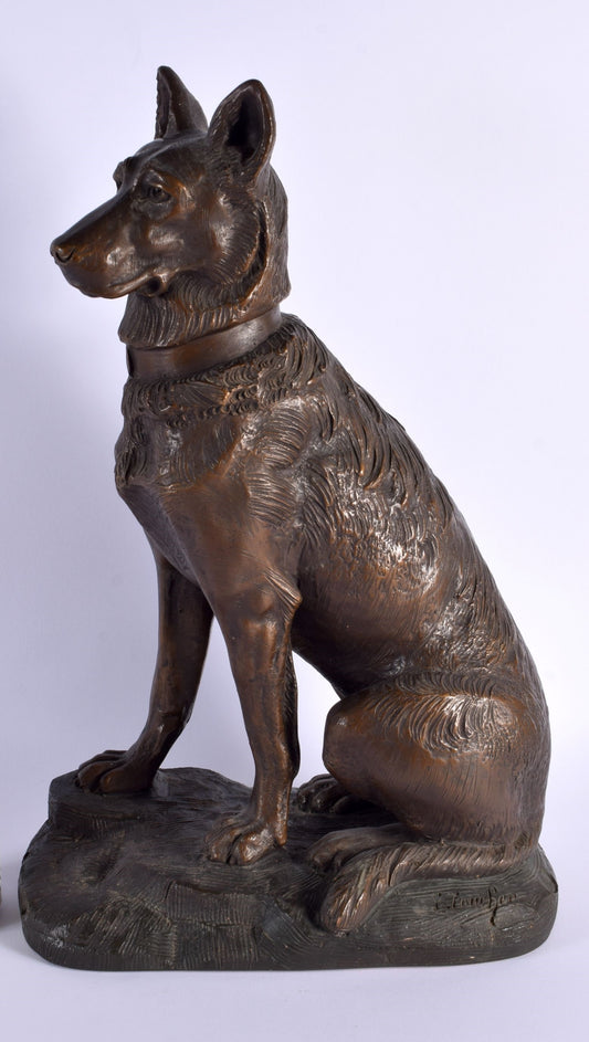 French Terracotta dog, alsation, signed Foucher
