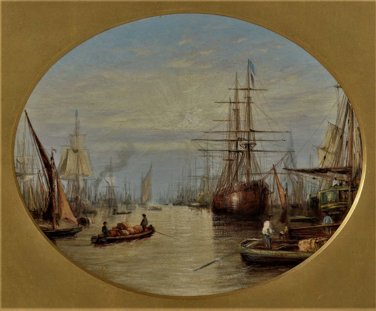 Francis Maltino 19th century, oil,  London, the Thames, houses parliament,